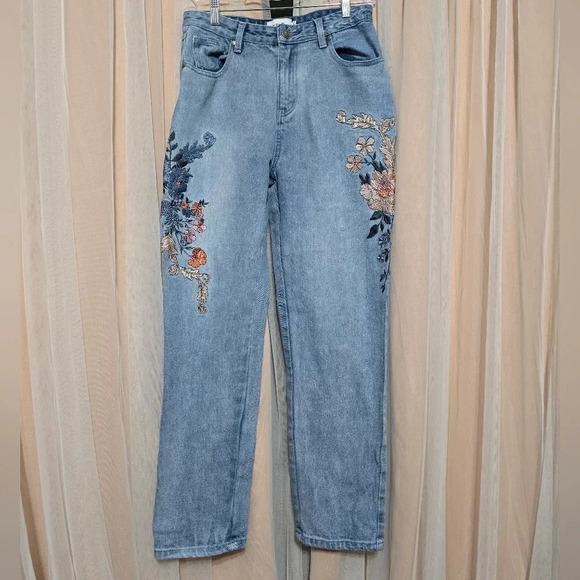 MINKPINK MP|D Wildflower Scando Jeans, Floral Embroidered, Straight Leg, EUC! - Picture 2 of 15